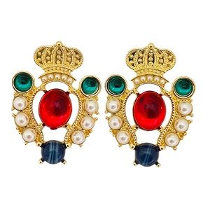 NEW vintage runway style glass gold plated statement earrings